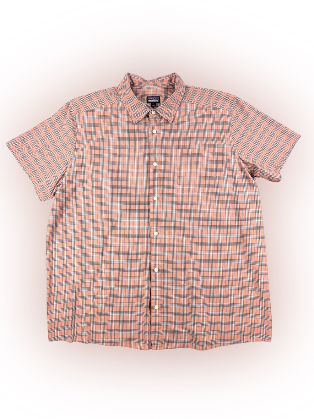 Men’s Patagonia Short Sleeve Button Up Shirt - Peach Plaid Size XXL